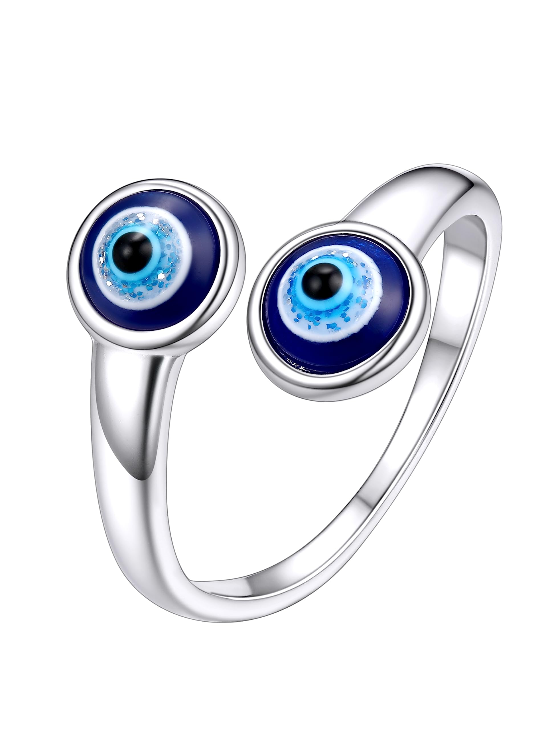 – Evil Eyes Open Ring, 925 Sterling Silver Blue Eyes Crystal Adjustable Rings Stacked Bands, Dainty Silver Ring for Women Girls - With Gift Packaging
