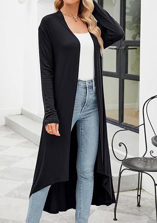 POGTMM Women's Casual Long Open Front Drape Lightweight Duster High Low Hem Long Sleeve Maxi Cardigan with Pockets(S-3XL)