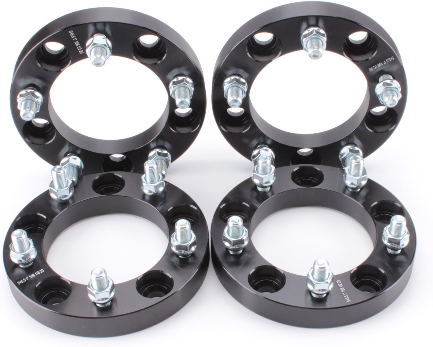 4pcs Wheel Spacers 1" Thick 5x5.5 (5X139.7) Bolt Pattern with 1/2" Studs for Dodge Ram 1500, Ford F100 F150 E100 E150 Bronco, Jeep CJ3 CJ5 CJ6 CJ7 Scrambler Black