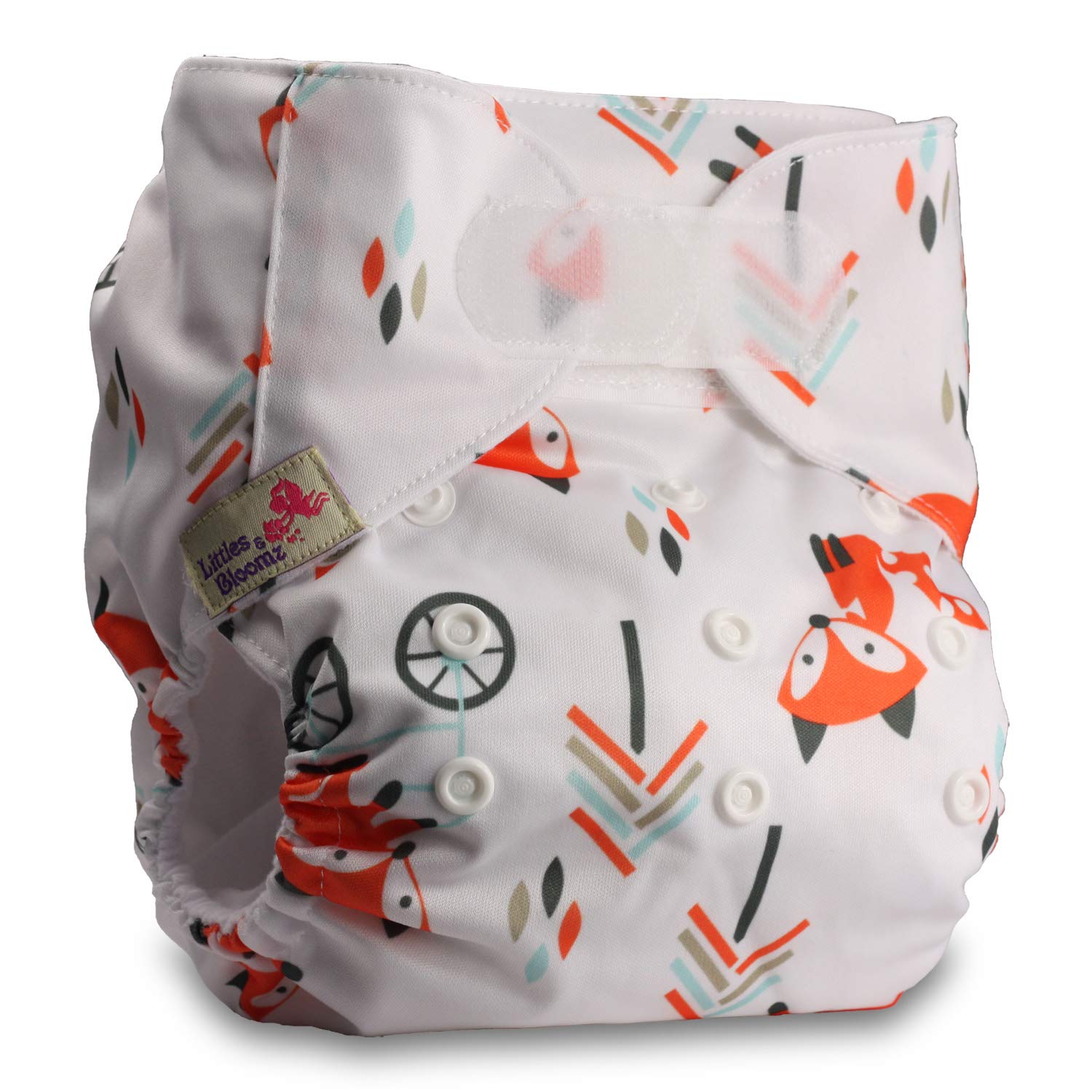 Littles & Bloomz, Reusable Pocket Cloth Nappy, Fastener: Hook-Loop, Set of 1, Pattern 62, with 2 Bamboo Charcoal Inserts