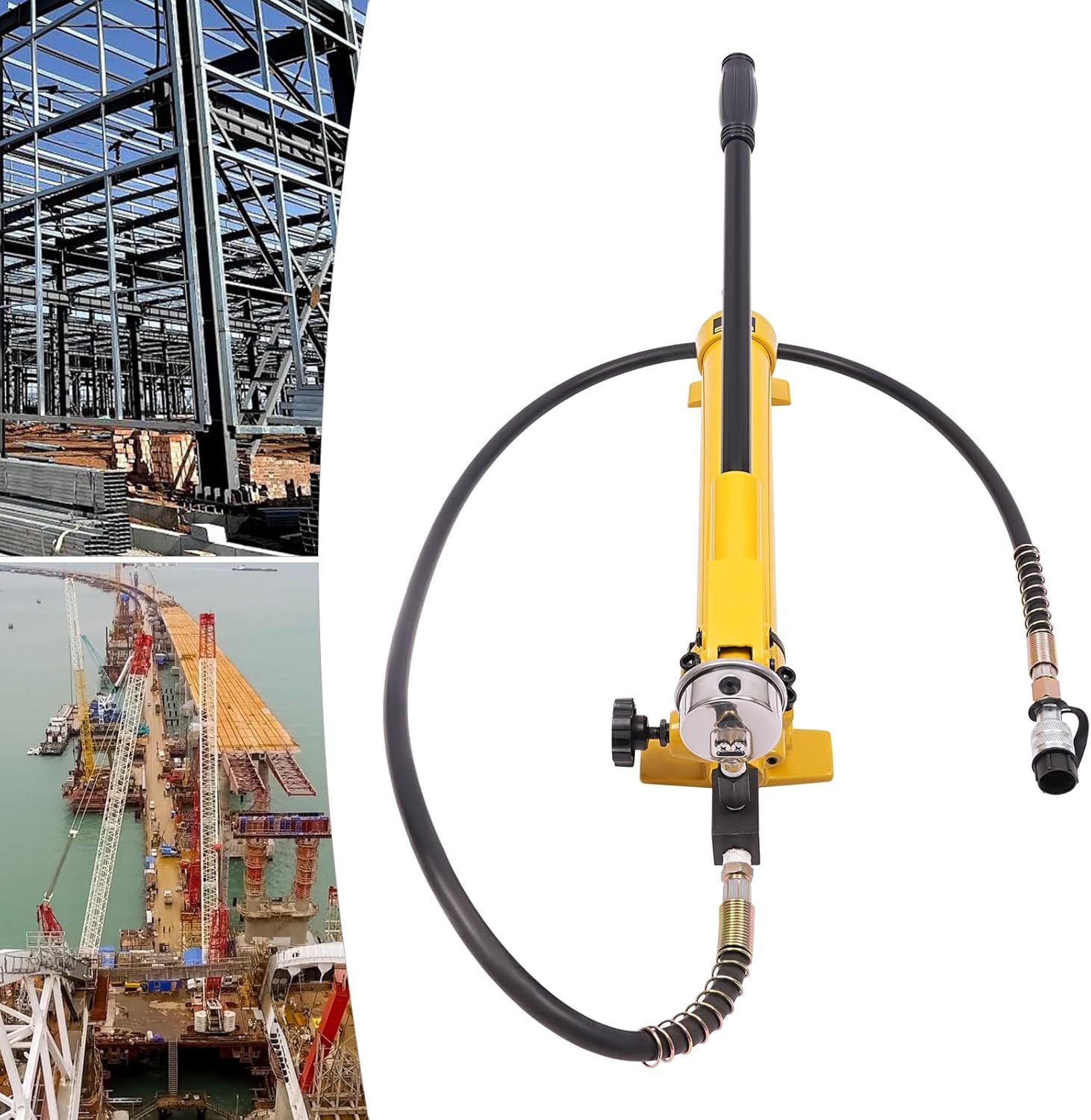 Manual Hydraulic Pump CP-700, Hydraulic Hand Pump with Pressure Gauge, 700Bar/10152.64 PSI Max, ZG3/8'' Thread, 700cc Oil Capacity Industrial Pump for Hydraulic Jack & Tools, 24 * 3.74 * 5.9in Yellow