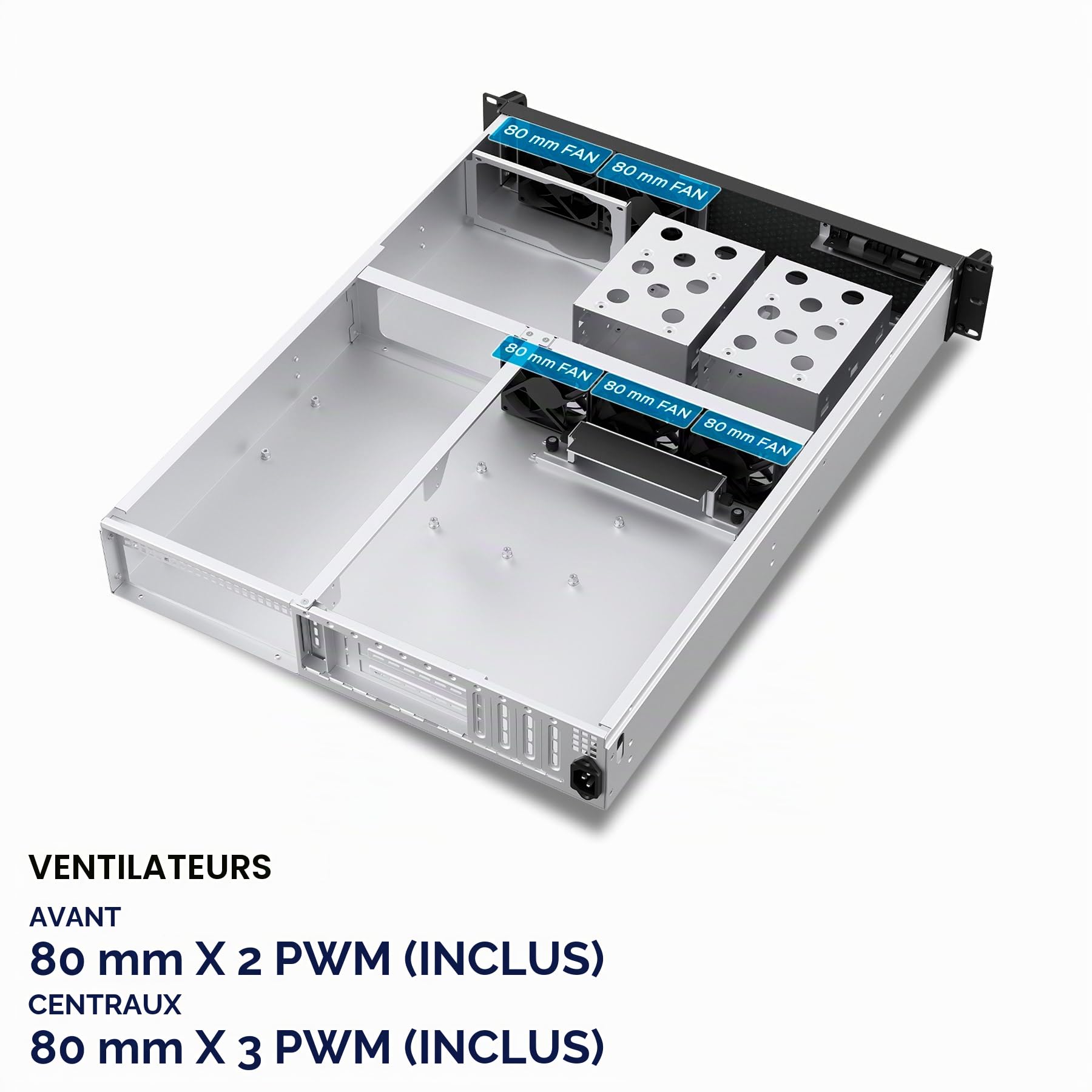 Boîtier Rack 19" 2U 600 mm, ATX Unykach UK2130 - Châssis Serveur Professionnel, 6 Baies (4 x 3,5 + 2 x 2,5), USB-C 3.2, 5 Ventilateurs PWM Inclus, Compatible GPU Haut de Gamme