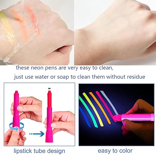 Miniatura 4 de Pintura corporal que brilla en la luz negra, palitos de pintura facial fluorescente de neón, kits de maquillaje para niños y adultos, Halloween,