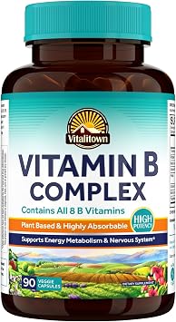 Vitalitown Vitamin B Complex Capsule for Women and Men, Tissue-Ready All 8 B Vitamins, Folic Acid Biotin B1 B2 B3 B6 B12, Healthy Cellular Energy Metabolism & Nervous System Support, 90 Capsules