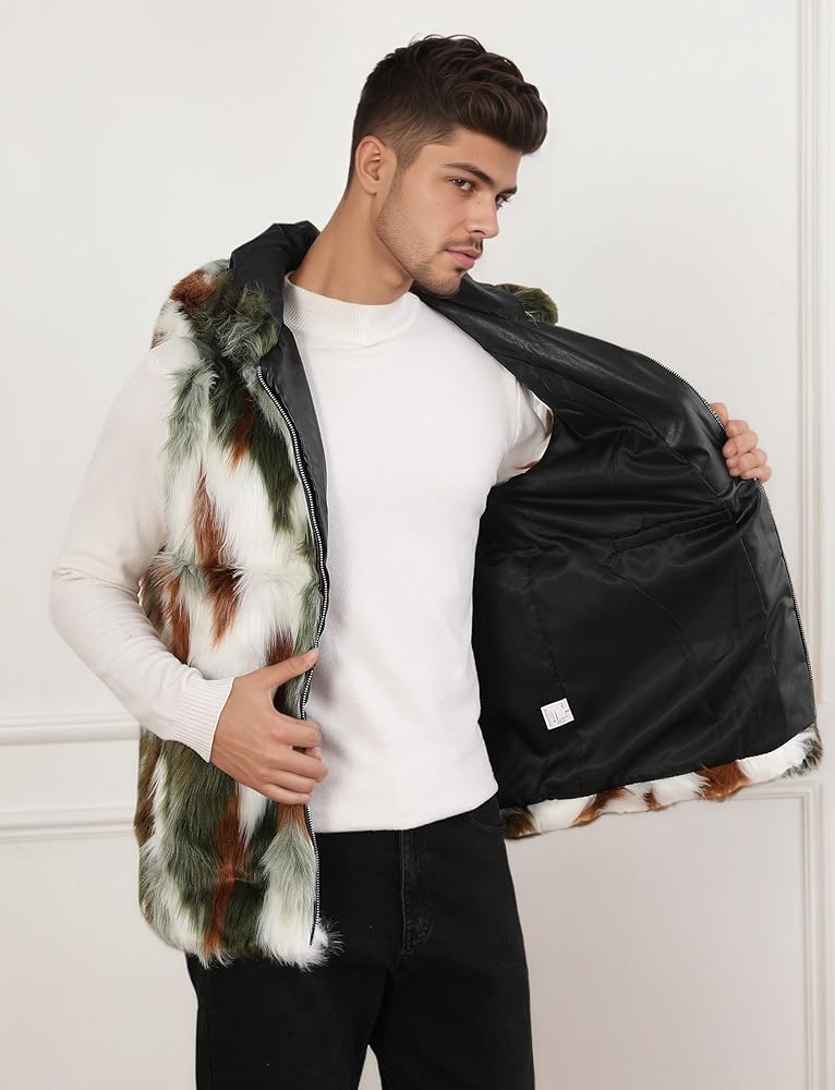 Idopy Winter Men`s Faux Fur Coat Vest Gilet Sleeveless Jacket