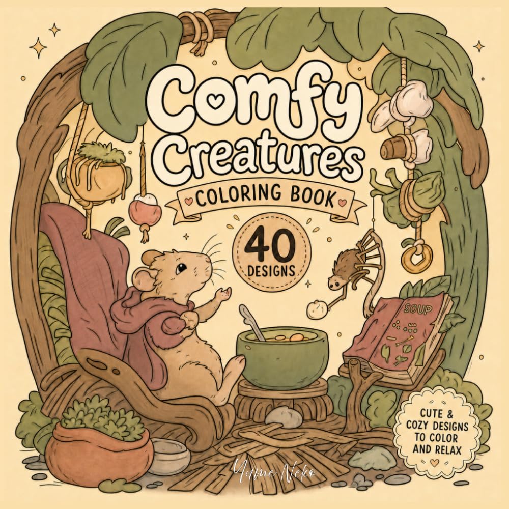 Comfy Creatures: Coloring Book for Adults and Teens Featuring Adorable Cozy Animals, Easy and Simple Designs, and Stress-Relieving Scenes (Yume Neko)