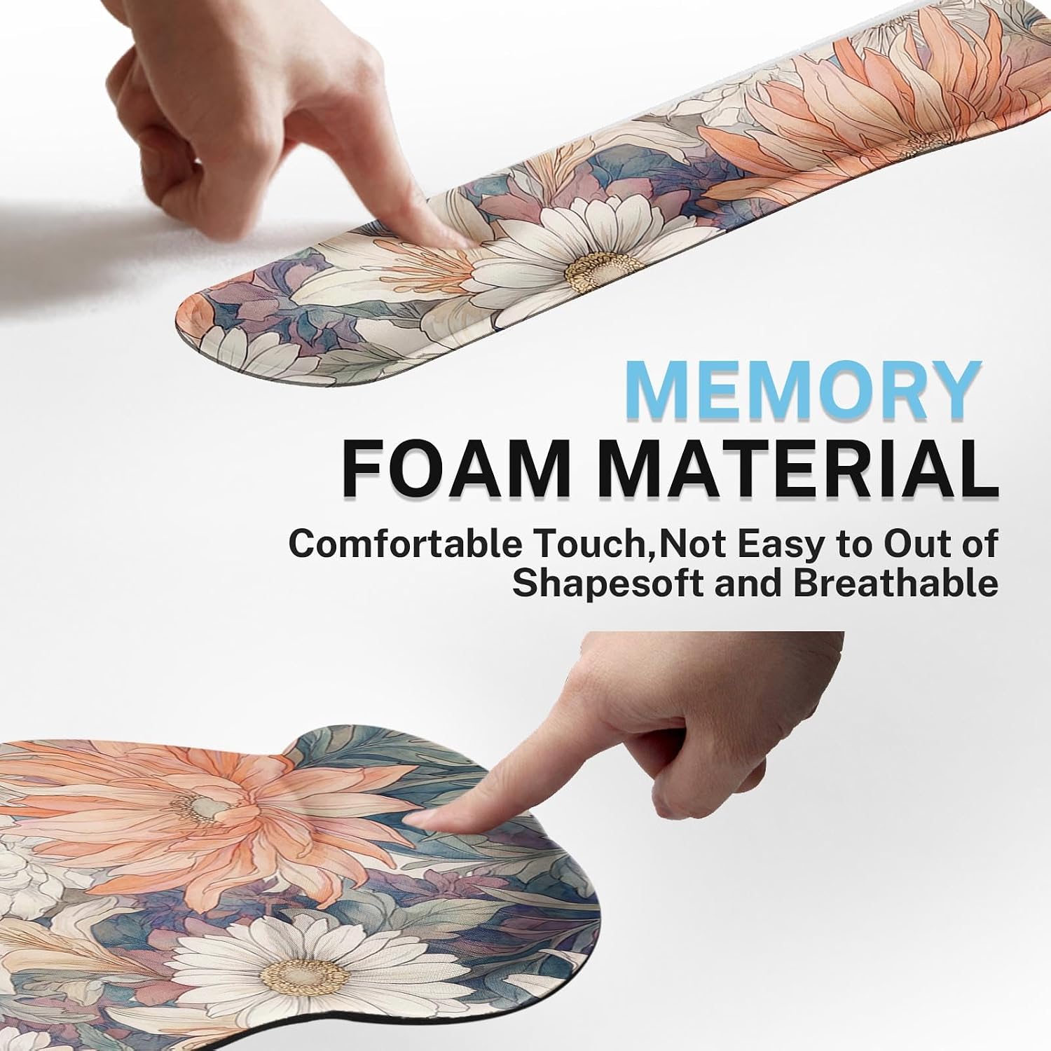 Britimes Boho Aesthetic Flower Keyboard Mouse Pad Set Orange White Florals 4in1 Large Mousepad+Keyboard Wrist Rest+Mouse Wrist Rest+Coaster Ergonomic Design for Home Office Computer 35.4x15.7 inches
