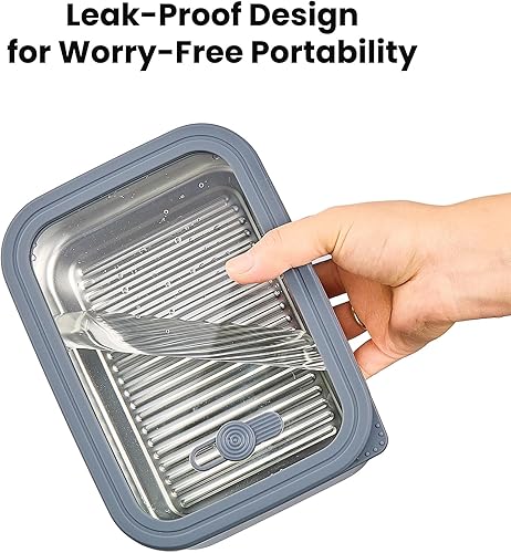 Miniatura 4 de Contenedores de almacenamiento de alimentos de acero inoxidable de 44 onzas con tapas, recipientes de metal para almacenamiento de alimentos,