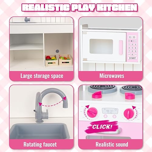 Miniatura 2 de WoodenEdu Juego de cocina para niños de 3 a 8 años, juego de cocina de madera para niños, juego de cocina de chef para niños pequeños, juguetes de