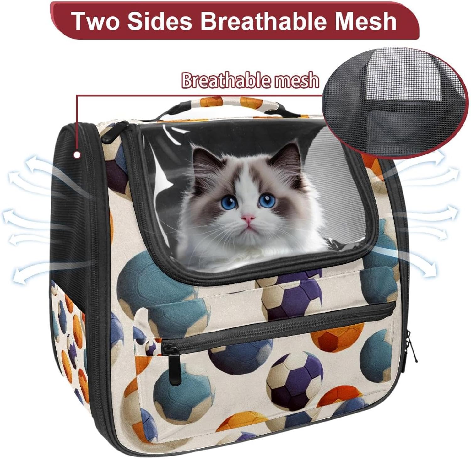 Portable Travel pet Backpack Carrier Hamster Bag Small Dog cat Carrier Breathable Hang Bag, Football Soccer Sports Ball