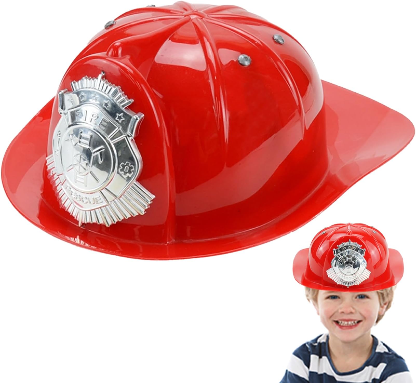 Fire Fighter Hat for Kids, Plastic Toddler Fireman Helmet with Badge, Kids Fireman Hat, Kids Fire Helmet for Cosplay Costume Party