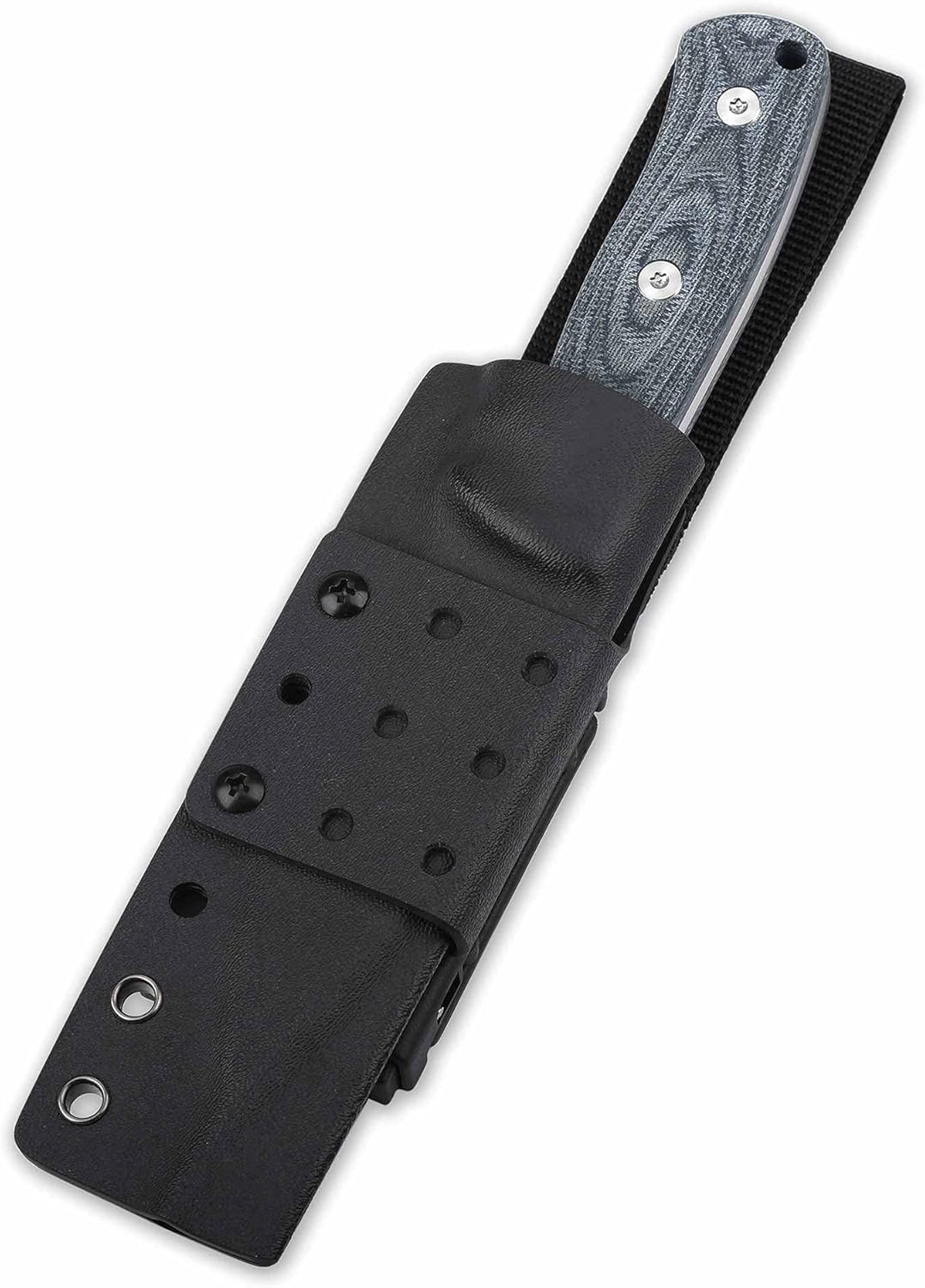 QSP Bison Fixed Blade Knife, 4.5'' D2 Satin Blade Camping Knives with Kydex Sheath, Denim Micarta Handle EDC Knife for Outdoor, Hiking, Survival, Hunting