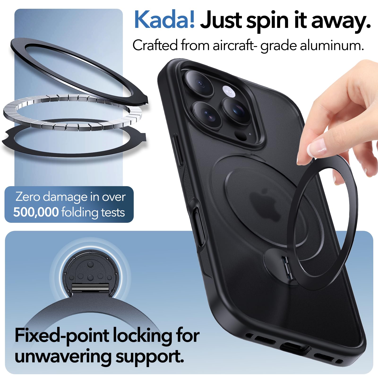 Anqrp 360° ALL-in-ONE Stand Case for iPhone 16 Pro Case with Rotatable Magnetic KickStand Ring Holder - Image 2