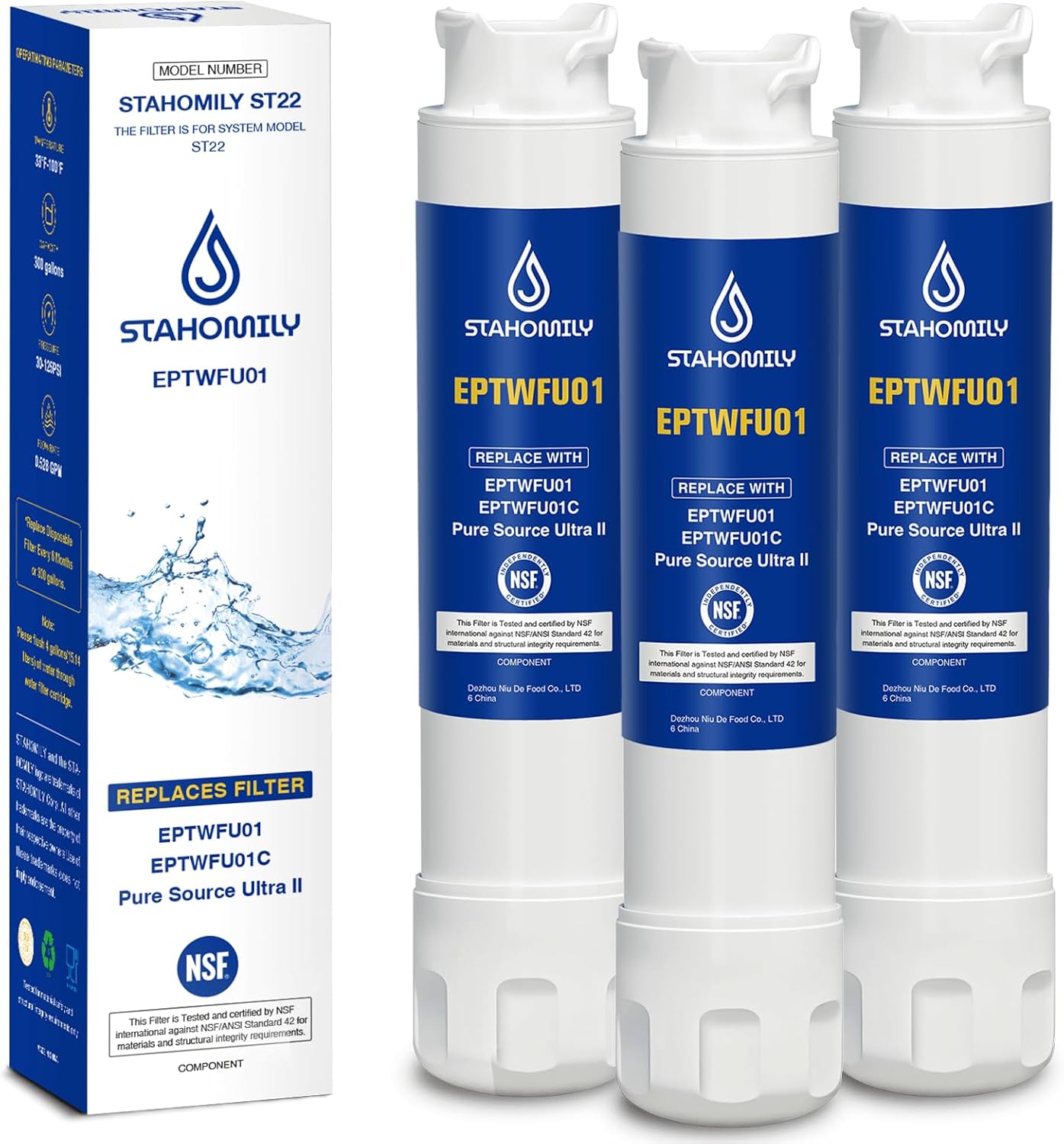 EPTWFU01 Water Filter Replacement, Compatible with Frigidaire EPTWFU01, Pure Source Ultra II, FFHB2750TS, FFHB2750TS2, FGHB2868TF4, FFHB2750TS3, FGHB2868TF1, FPSS2677RF1, 3 Pack