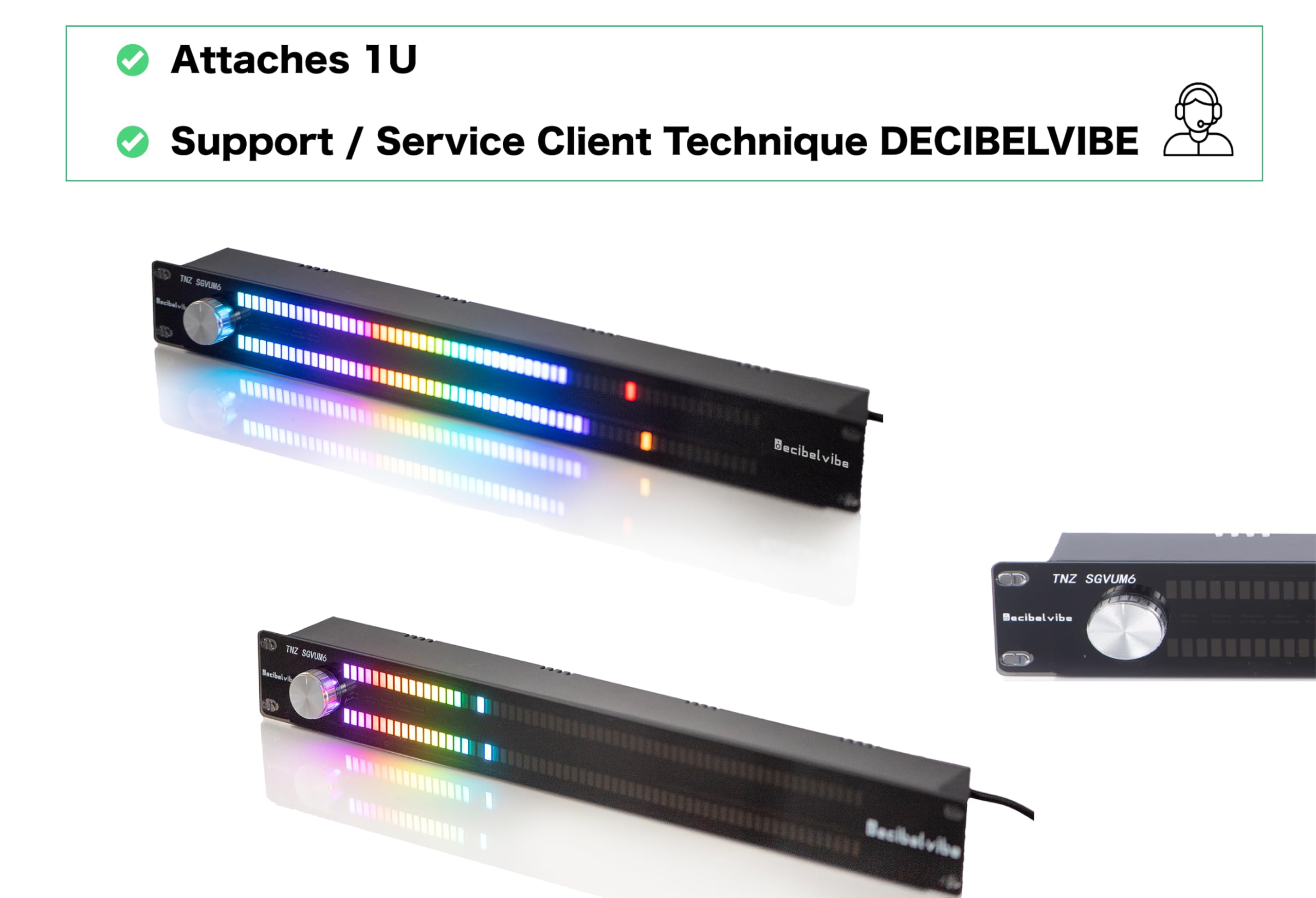 Decibelvibe TNZ SGVUM6 - VU-Mètre avec entrée/Sortie RCA-Jack 3.5, entrée sans Fil Via Microphone Intégré, 19 Couleurs, pour Systèmes Audio HiFi, Home Cinéma, Sono Professionnelle, DJ (Argent)