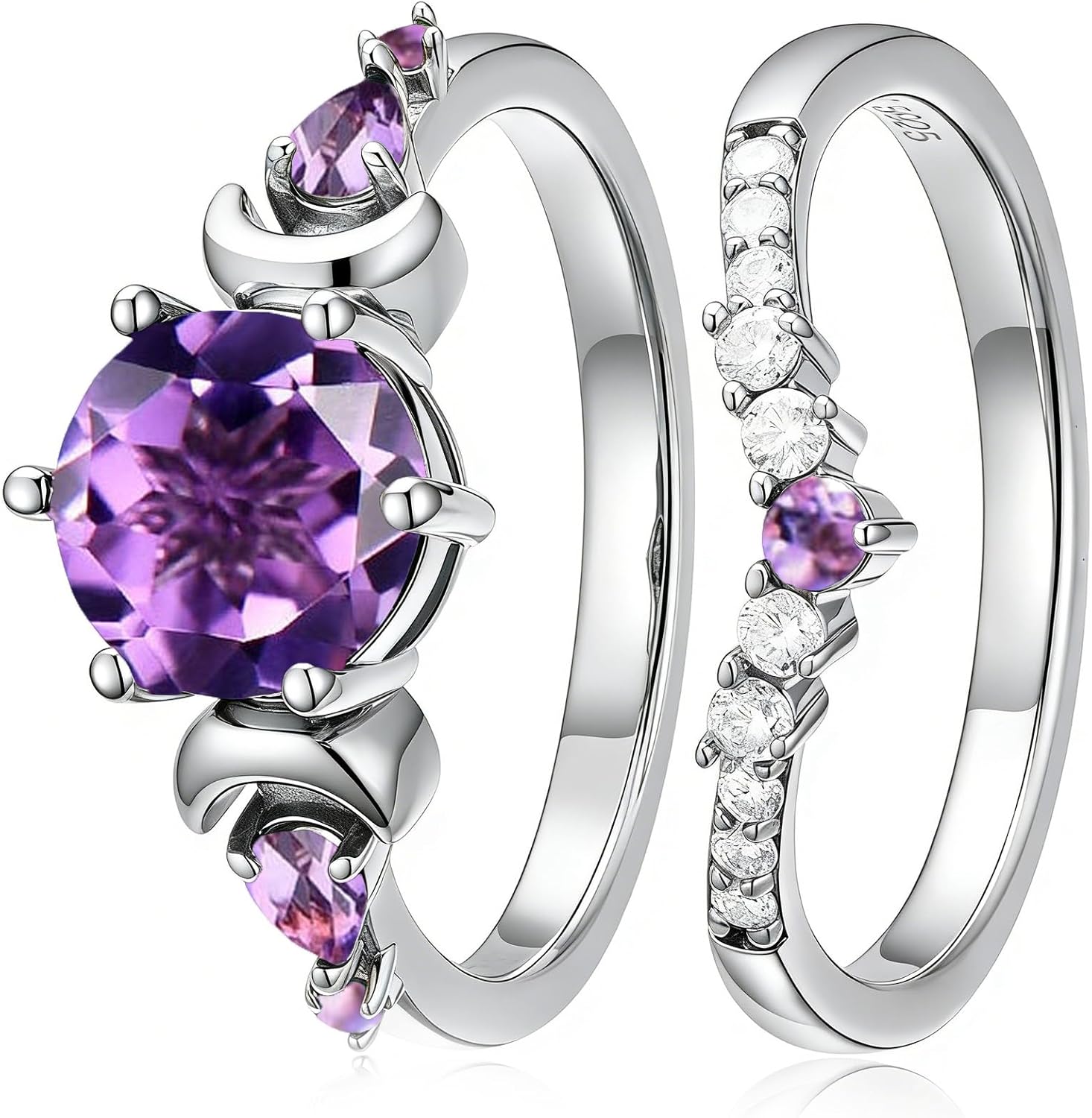 2CT Gemstone Engagement Ring for Women 925 Sterling Silver Bridal Ring Set Round Cut Moissanite Wedding Ring Set Rose Gold Plated Anniversary Ring for Her