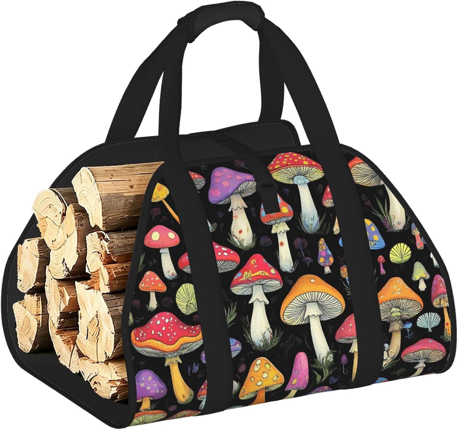 Bright Mushrooms Print Firewood Carrier Outdoor