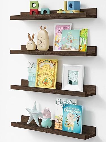 Vista 14 de Forbena Estante de repisa blanca para cuadros, estantes flotantes con borde para libros de dormitorio, estantes de esquina para guardería, estantes