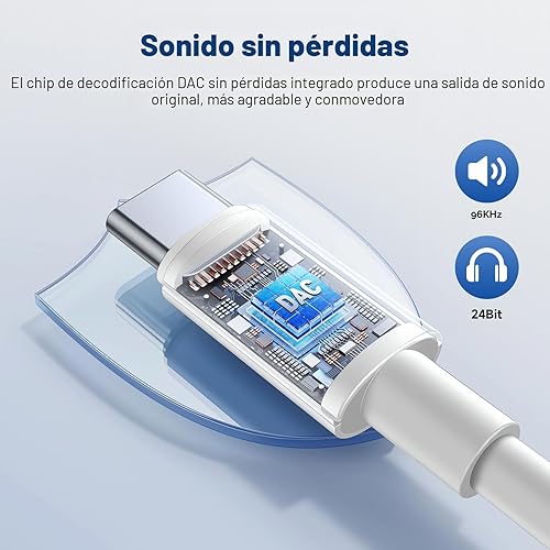 Vista 4 de Adaptador USB C a conector de auriculares de 0.138 in para iPhone 16/16 Pro/15/15 Pro/Pro Max/Plus, cable auxiliar tipo C compatible con iPad