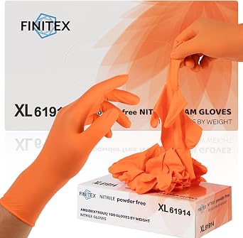 FINITEX Nitrile Disposable Gloves - Orange, 3.5mil, 100PCS, Powder-Free, Latex-Free, Medical & Food Use