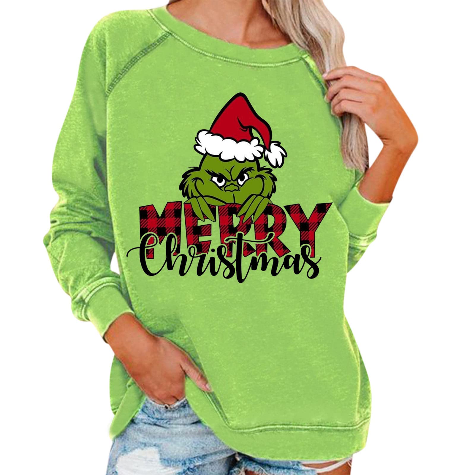Grinch Costume Women's Christmas Grinches Sweatshirt, Creative Christmas Pullover, Long Sleeve Women's Sweatshirt, Christmas Hoodie, Novelty Women's Crew Neck, Casual Autumn Pullover, Fashion, Loose