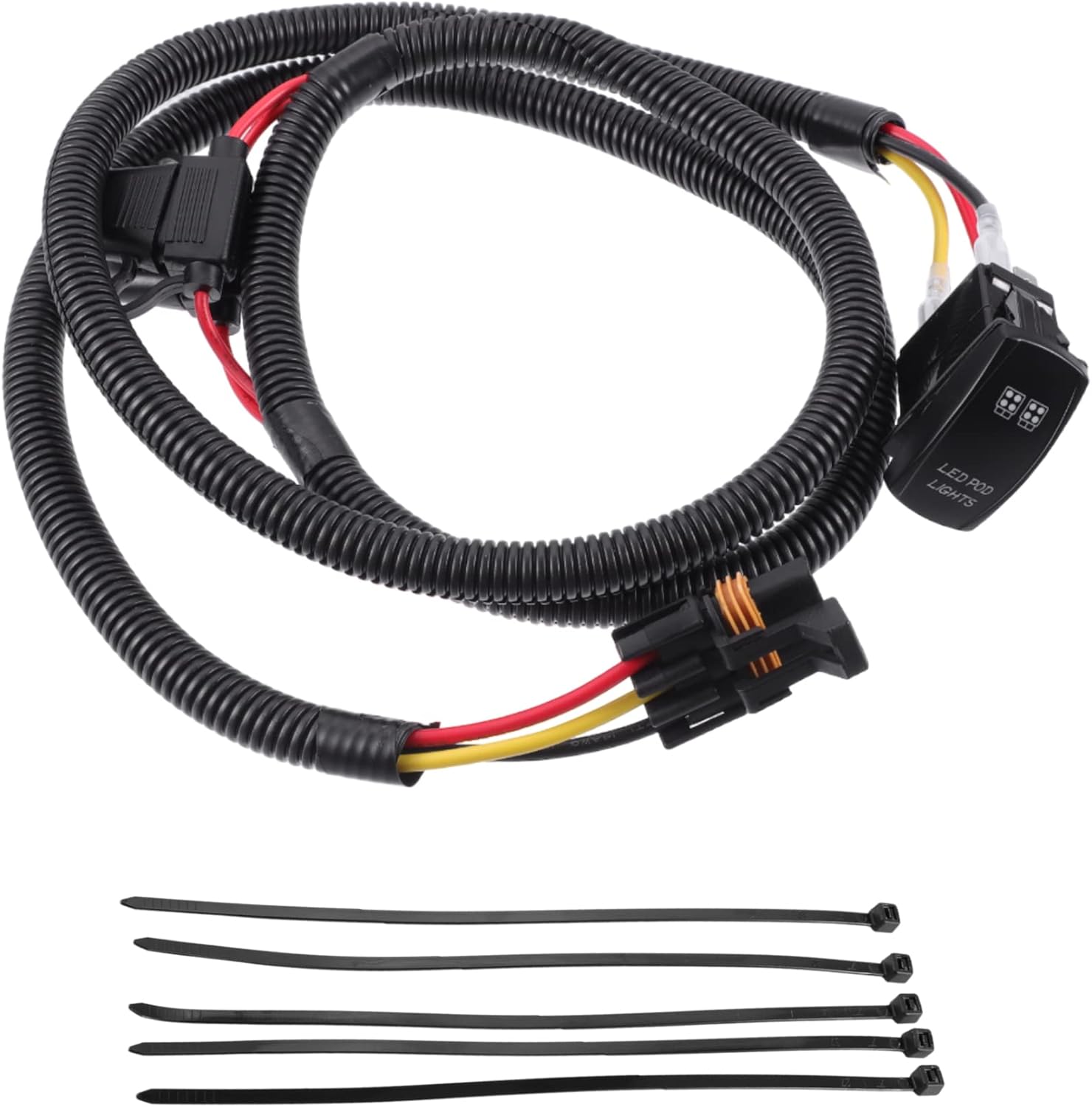 Inner/Power Busbar Plug Wire Harness Kit/with on Off Rocker Switch for Polaris for Ranger XP Crew 2018-2023 (Pod-Lights) 1 Set/Black