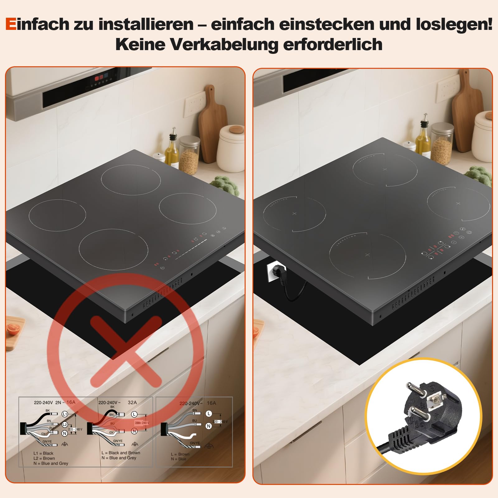 Hobsir Induktionskochfeld 4 Zonen Autark 60cm 3500W Touch-Bedienung Sicherheitsschloss Timer