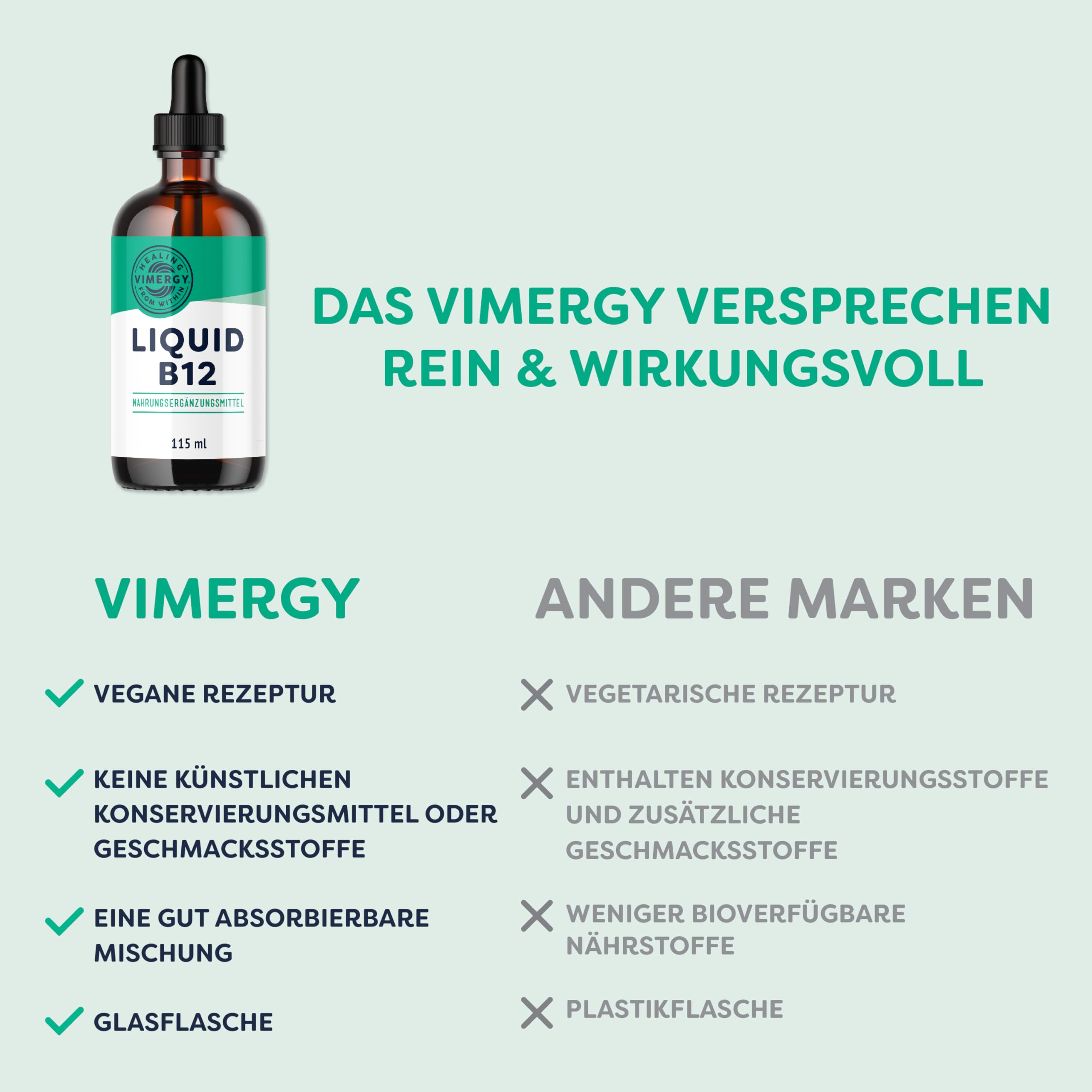 Vimergy Vitamin B 12 – Testgröße 115 ml – Vegane B12 Tropfen – Natürlich Süßer Geschmack – Kein Raffinierter Zucker – B12 Glutenfrei Nicht Gentechnisch Verändert für Keto/Paleo Geeignet