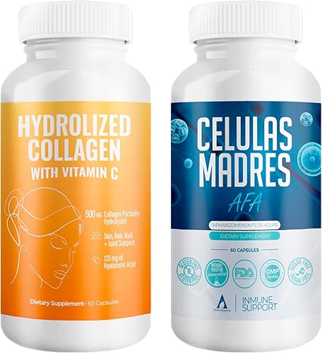 Aura Vitamina Mega Antioxidante Bundle  Colágeno hidrolizado y células madre AFA  Colágeno hidrolizado con vitamina C, Aphanizomenon Flos-Aquae