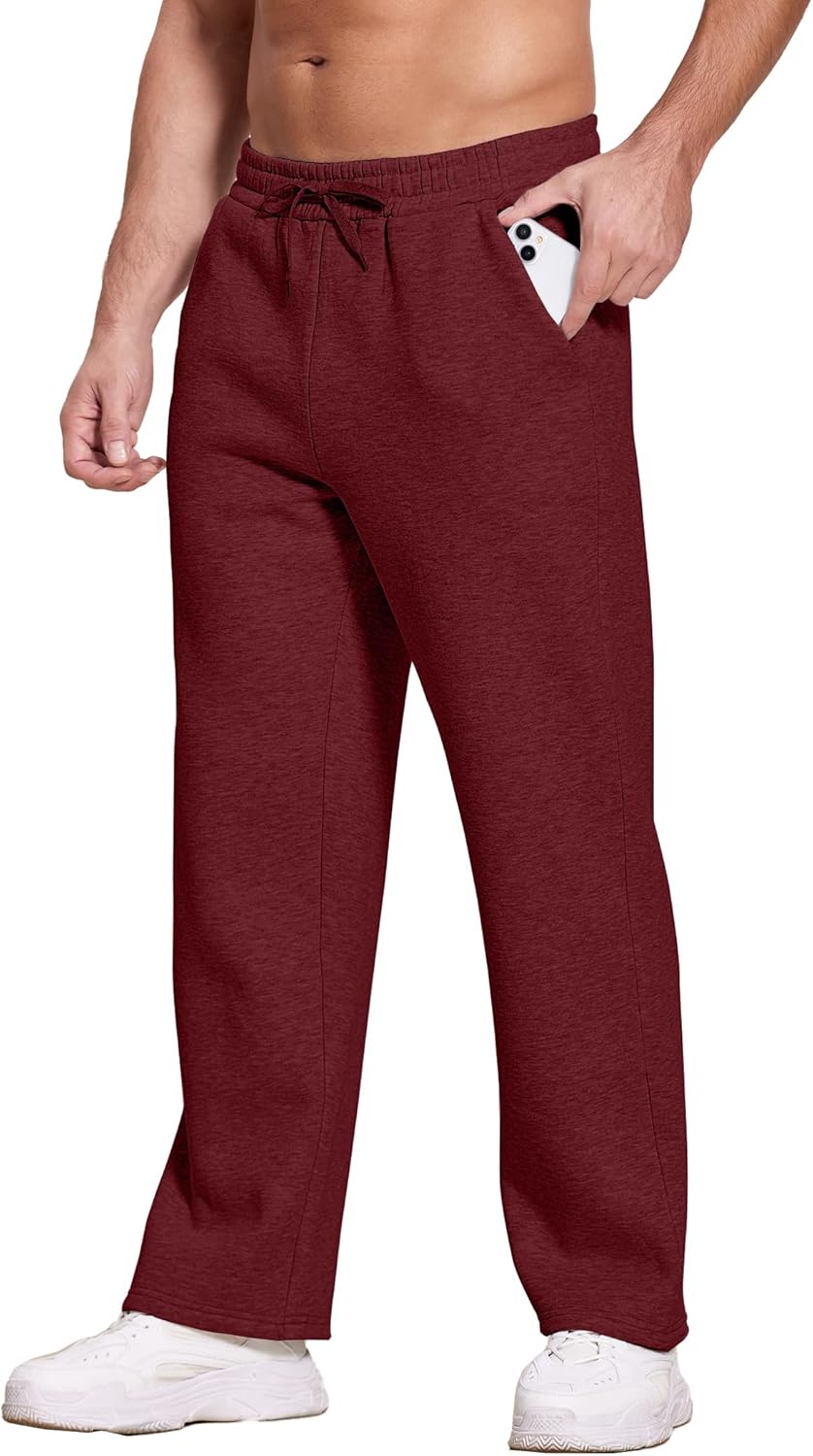 Deyeek Men's Fleece Lined Sweatpants Open Bottom Straight Leg Sweat Pants for Mens Loose Fit Joggers Sweatpants with Pockets - Image 4