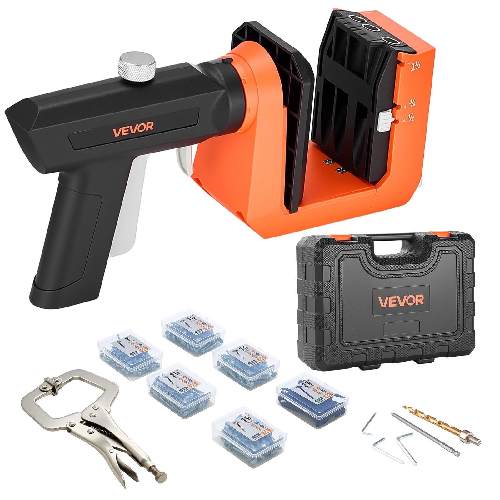 VEVOR Kit di Sistema Maschera Dima per Fori Ciechi Utensile Tascabile per Lavorazione Legno Regolabile 12,7/19/38,1 mm Impugnatura Girevole a 360°, Kit Dima per Fori Inclinati per Punta di Trapano