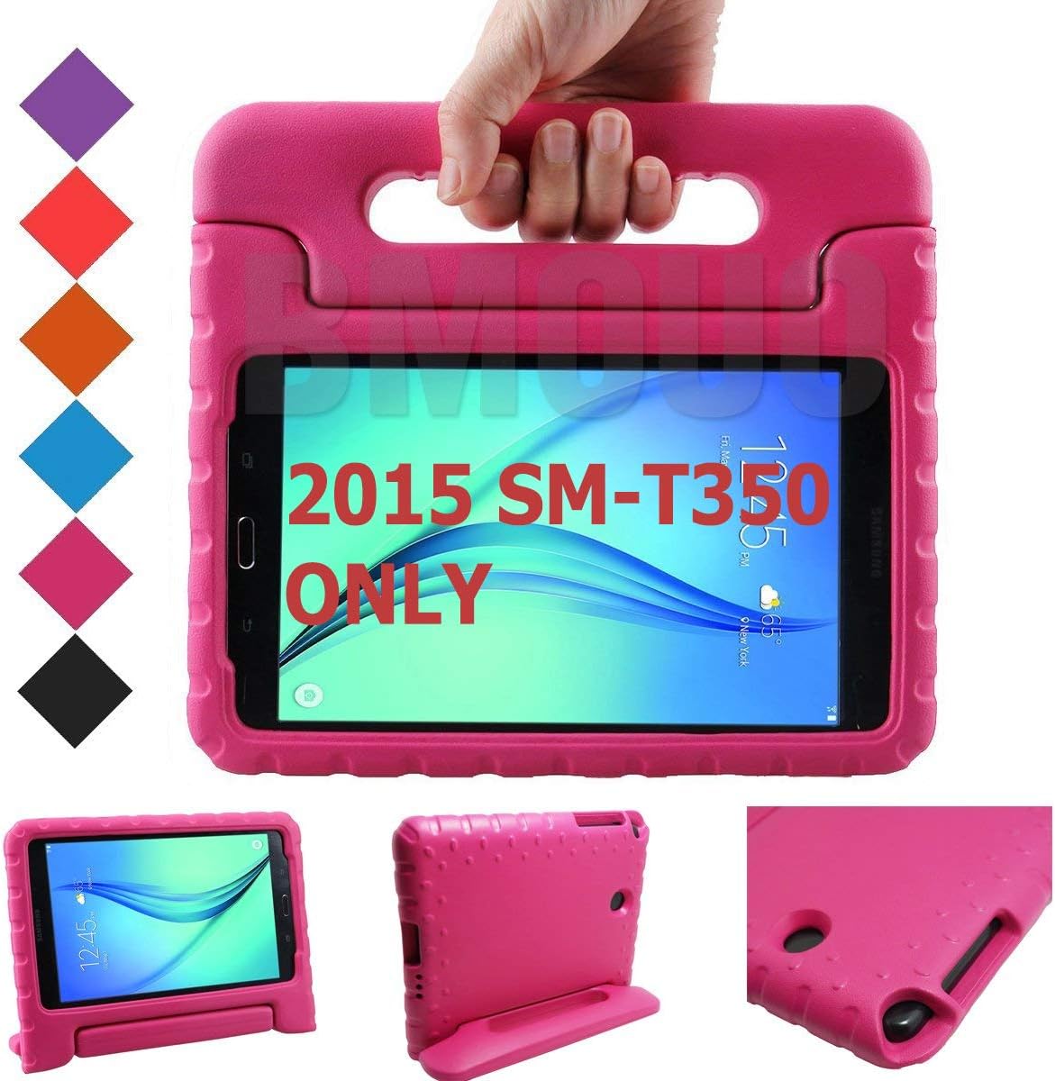 BMOUO Kids Case for Samsung Galaxy Tab A 8.0 (2015) SM-T350 - EVA Shockproof Case Light Weight Kids Case Super Protection Cover Handle Stand Case for Children for Samsung TabA 8-inch Tablet - Rose