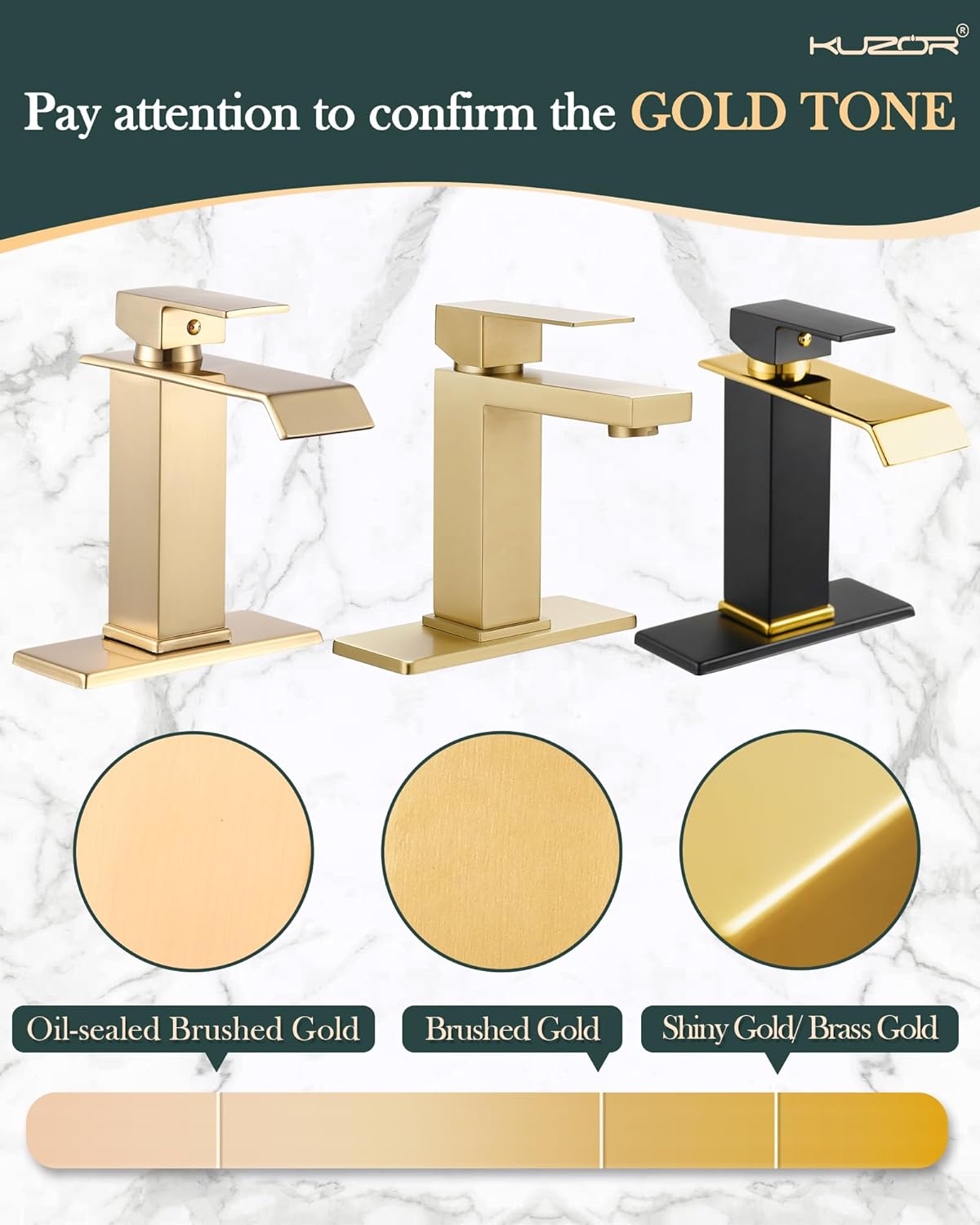 Black & Gold Waterfall Bathroom Sink Faucet – Single Hole 304 Stainless Steel Faucet with Metal Pop-Up Drain, Low-Profile Design for Modern Vanities​ - Image 6