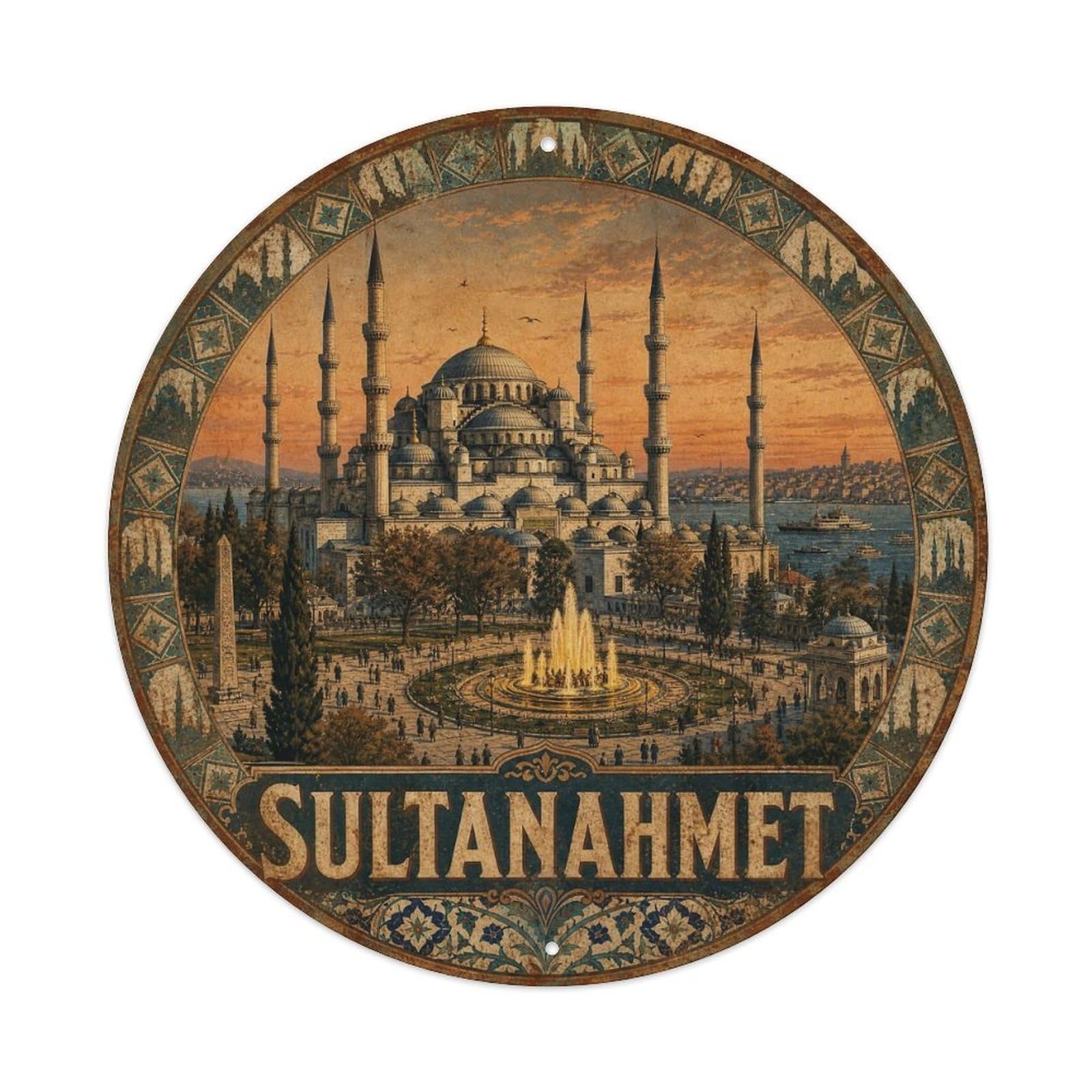 Sultanahmet Mosque Pilgrimage Turkey Weathered Vintage Metal Tin Sign