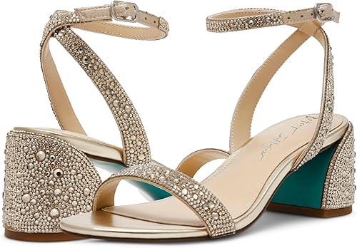 Betsey Johnson Women's Jean Heeled Sandal, Light Gold, 6