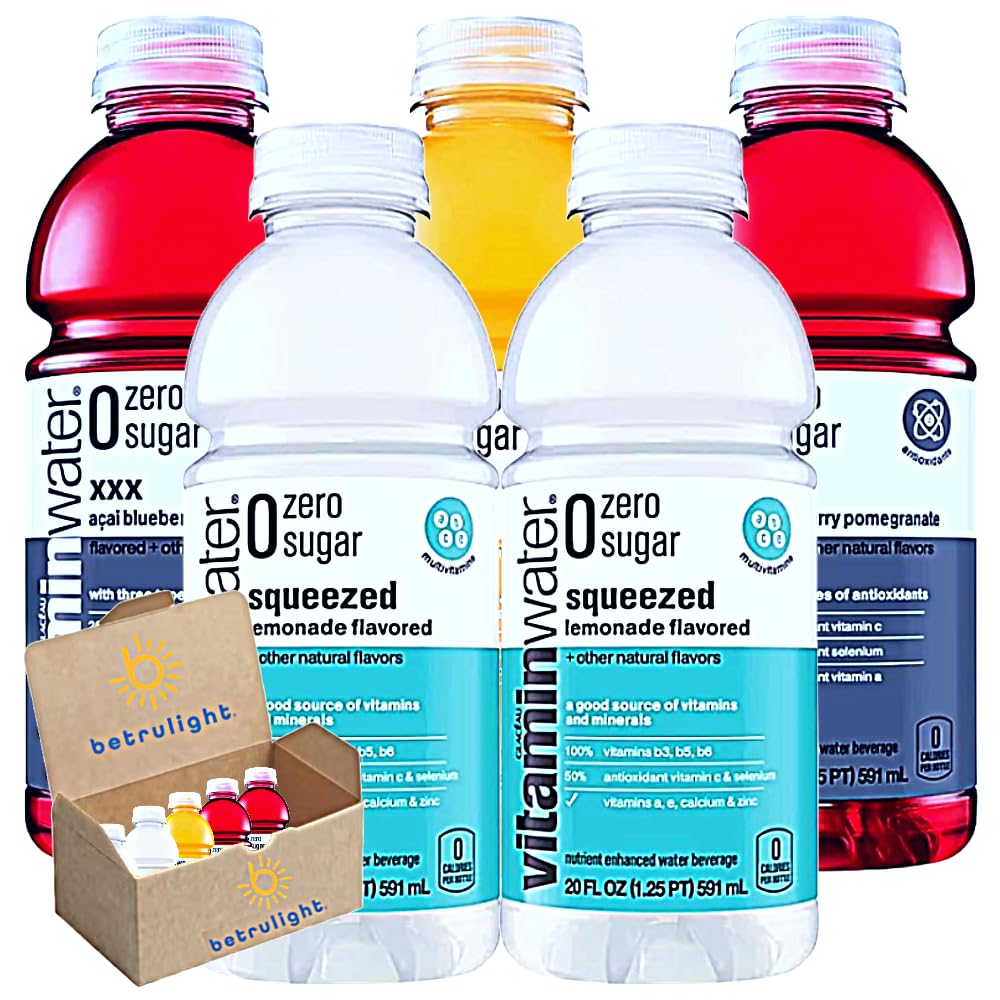 Vitamin Water Zero Sugar | Nutrient Enhanced Flavored Drinking Water Assortment of Acai Blueberry Pomegranate, Squeezed Lemonade, Rise Orange, Power-C Dragonfruit and Energy Tropical Citrus in 20 Fl oz Bottle | Pack of 5 | Every Order is Elegantly Packaged in a Signature BETRULIGHT Branded Box!