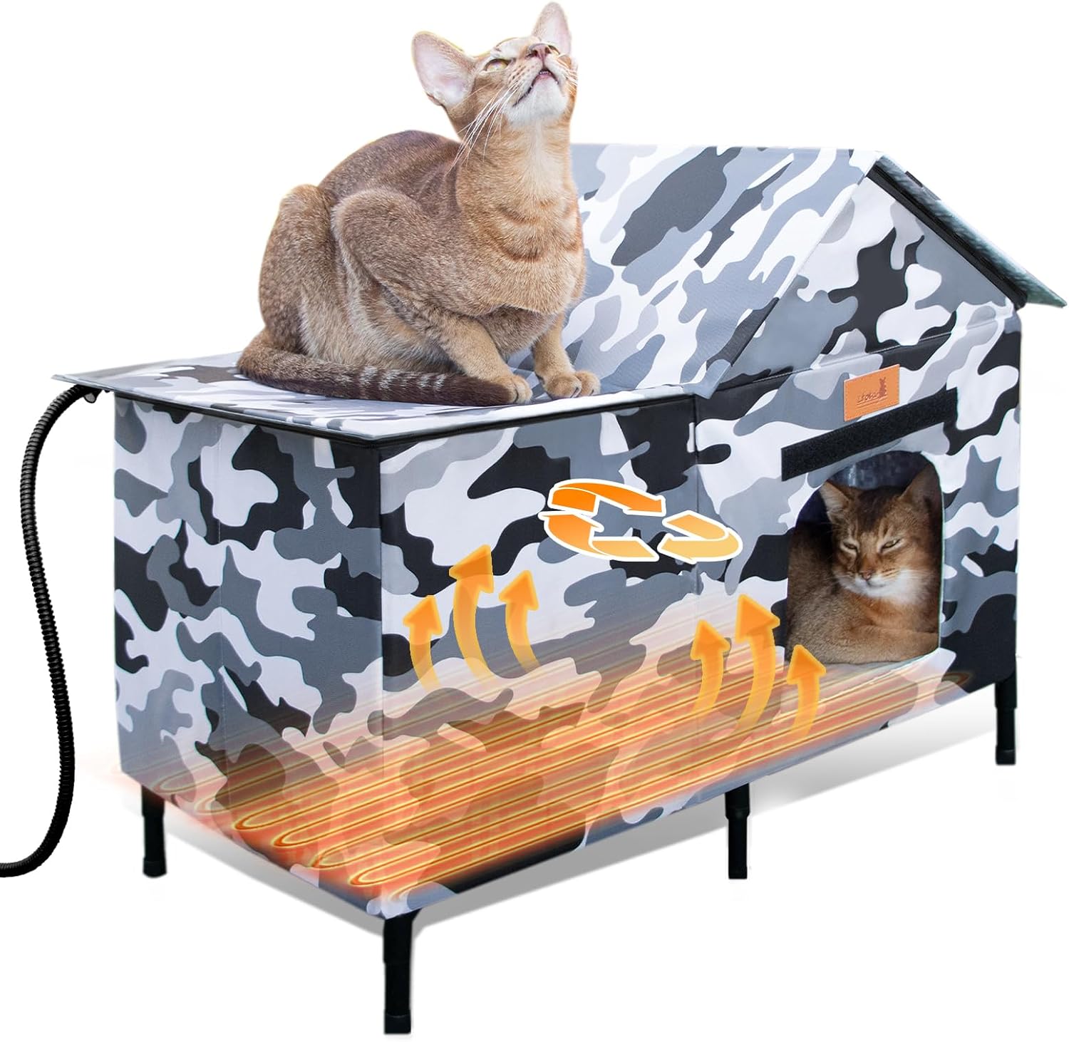 Lofkd Extra Large Heated Cat House for Outdoor Use Weatherproof with Elevated Base, Sturdy Winter Clawsable Cat Shelter