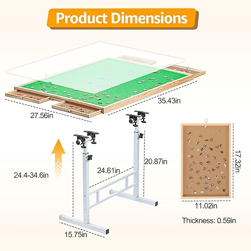 Vista 17 de Fanwer Mesa de rompecabezas de 1500 piezas con patas, ajuste de ángulo y altura con 4 cajones y cubierta de madera, tablero de rompecabezas