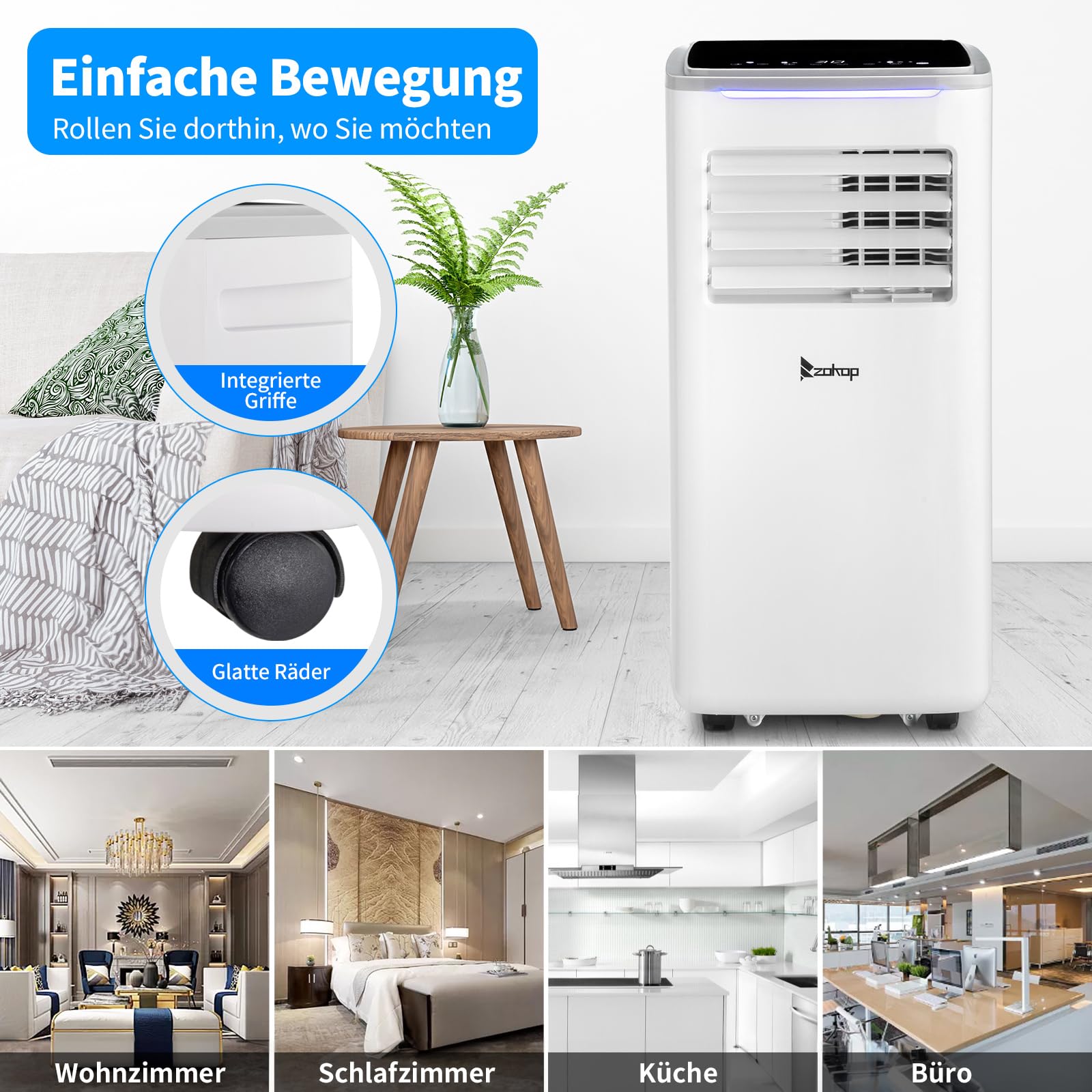 LEADZM Mobile Klimagerät 10000BTU 1120W bis 32㎡ Abluftschlauch | Kompakte mobile Klimaanlage für Wohnzimmer Büros