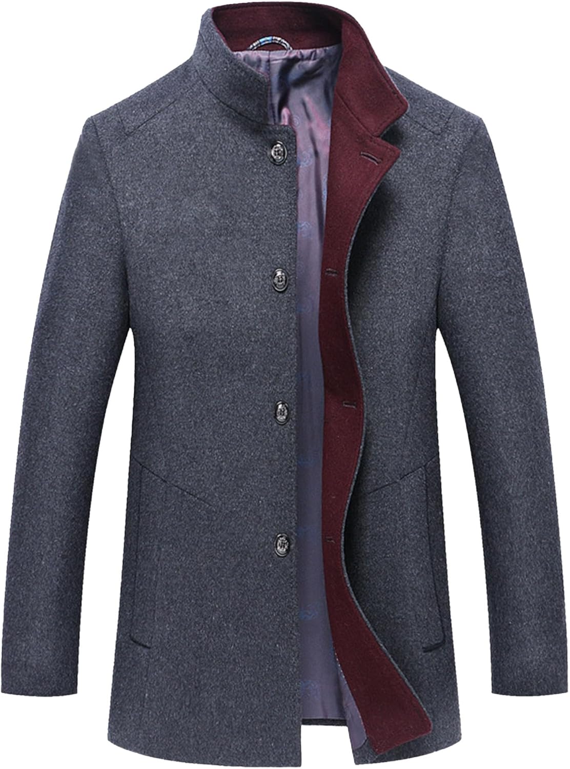 Men'S Wool Trench Coat Jacket Winter Slim Fit Business Pea Coat Casual Warm Single Breasted Notched Collar Overcoat