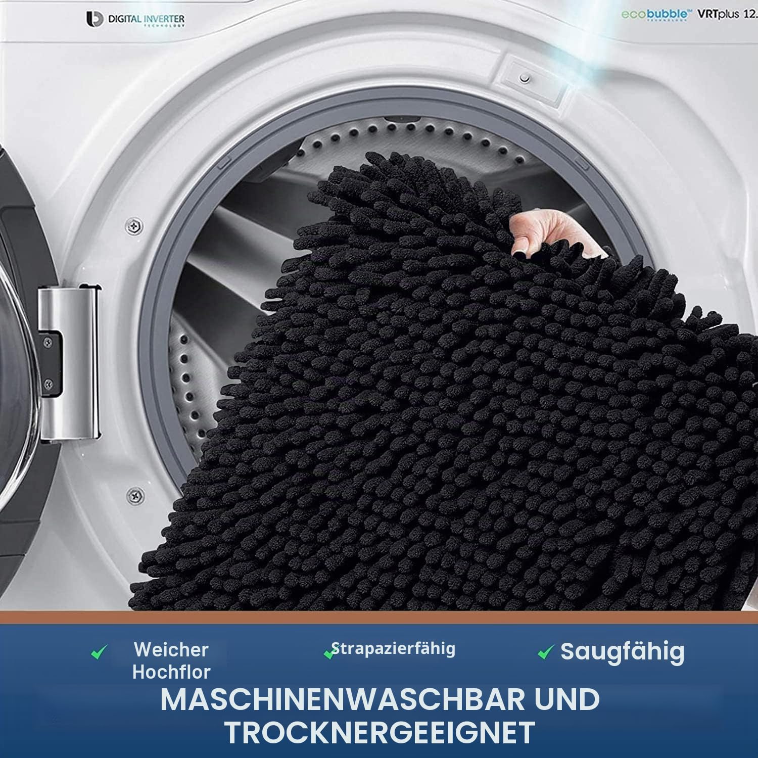 Homaxy Hochflor Chenille Weiche Badezimmerteppich - 60 x 120 cm, Schwarz