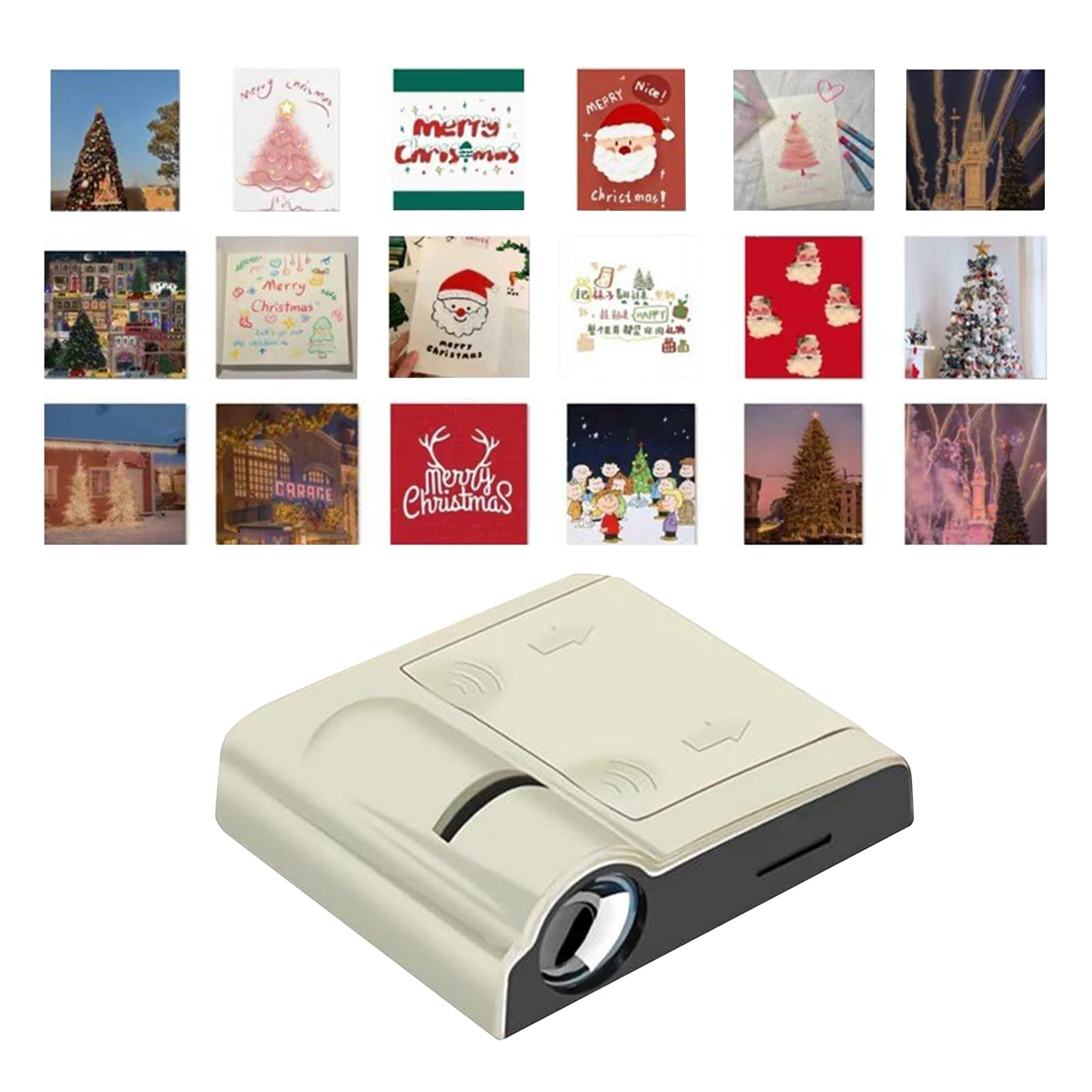 Portable Holiday Pattern Projector Lamp with 18 Interchangeable Slides, Christmas Decorative Projection Light for Indoor Room Car, Wall Ceiling Festive Atmosphere Lighting，white