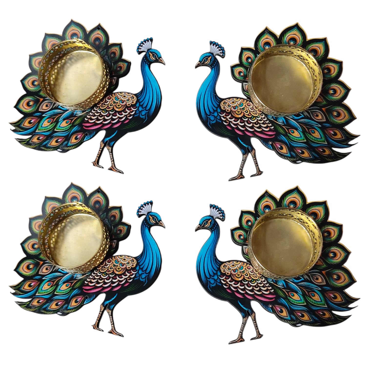 Wooden Peacock Design Tealight Candle Holder | Handcrafted Wooden Decorative Diya Set for Home Décor, Festival Decoration, Diwali Gift Item (Pack of 4)-image-26