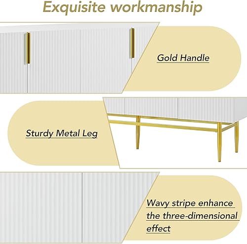 Miniatura 4 de Bellemave Aparador de buffet con armarios de almacenamiento modernos con 4 puertas Accent Credenza consola con mango de metal dorado para sala de