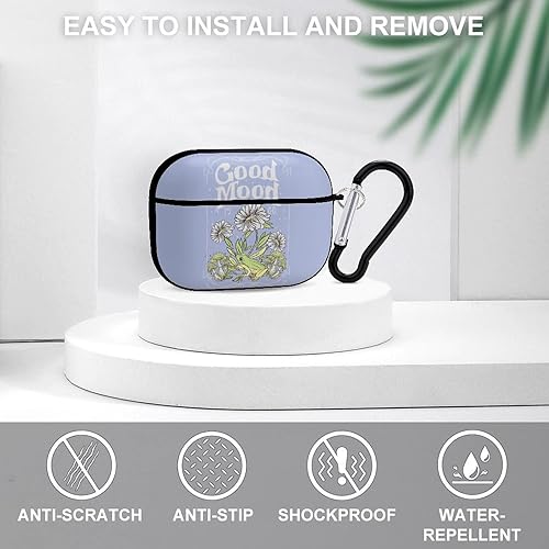 Miniatura 3 de Funda para Airpods Pro con eslogan positivo con estampado de rana con llavero, protección completa, duradera, a prueba de golpes, funda rígida de PC