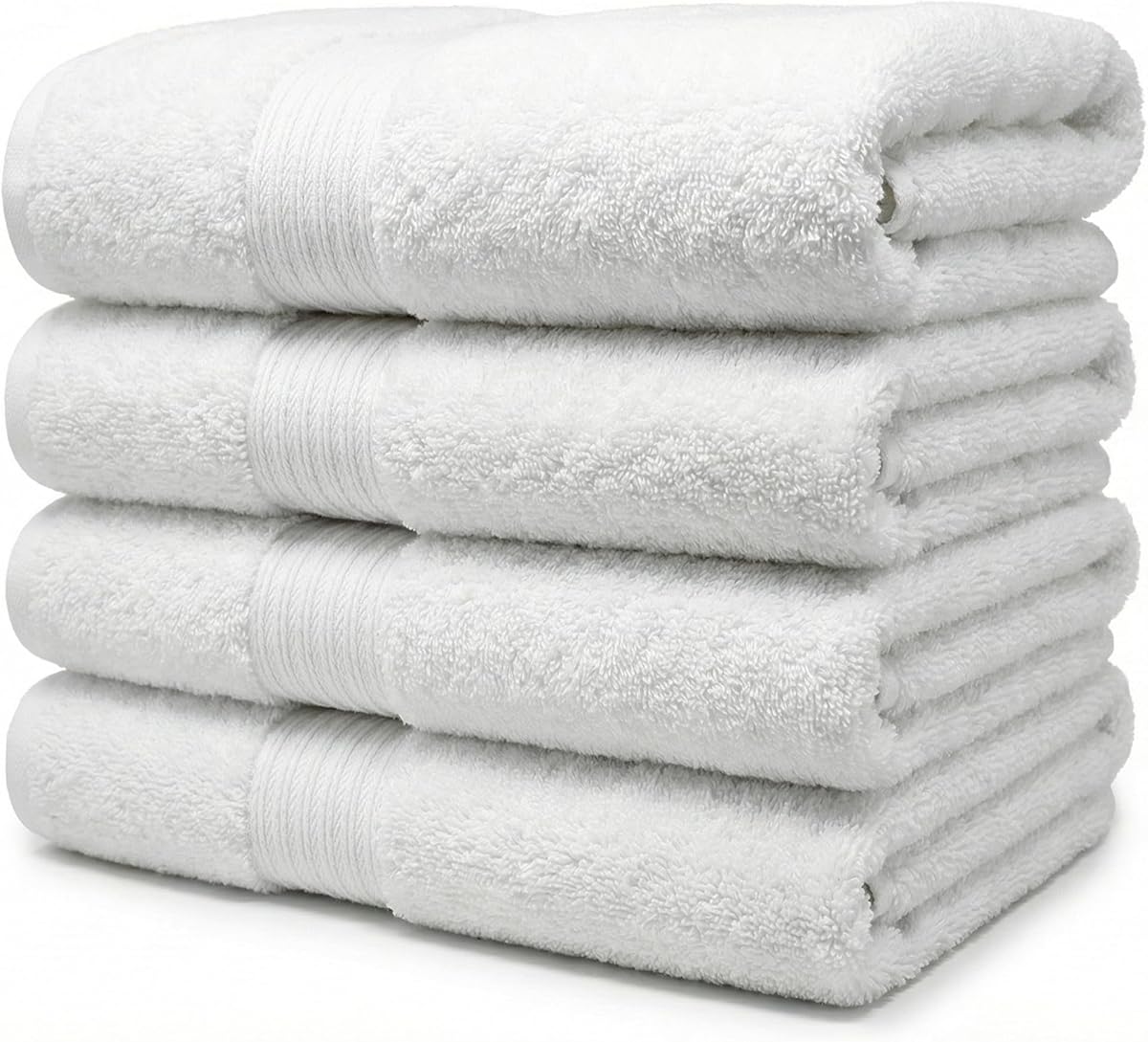 CasaFlow Luxury Bath Towels, 27 x 54 Inch, Set of 4 – 100% Ring Spun Cotton, 550 GSM, Ultra Soft & Highly Absorbent, Quick Dry, Double Stitched – White