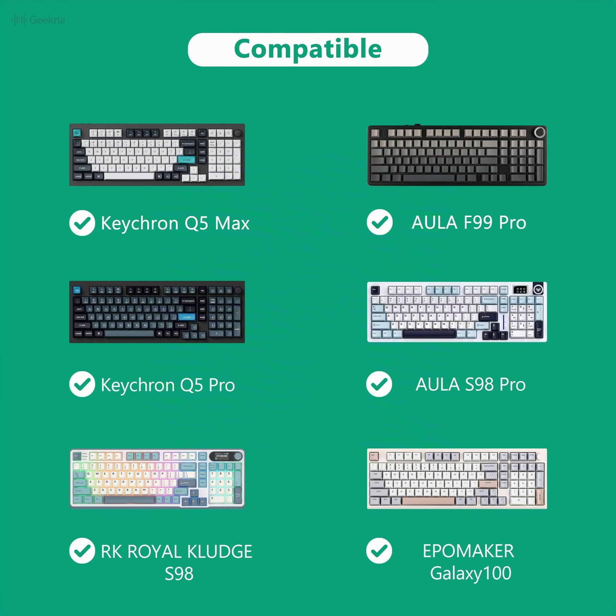 Geekria Protection de Clavier, capots de Touches en Acrylique Transparent pour Clavier mécanique, Compatible avec RK Royal KLUDGE S98, Aula F99 Pro, EPOMAKER Galaxy100, Keychron Q5 Pro / Q5 Max
