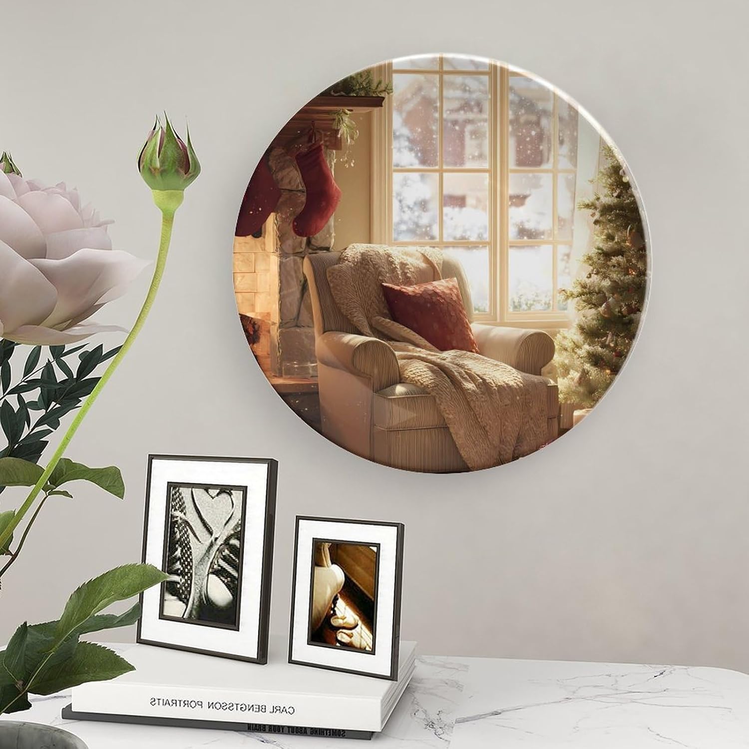 Christmas Snowflakes Winter Sunlight Decorative Plates for Display Ceramic Plate Tray with Stand Hanger Home Decor