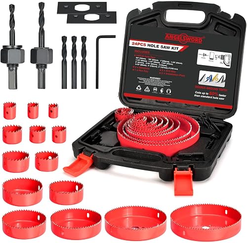 ANGELSWORD Hole Saw Set 24 PCS Double-Ground Teeth Hole Saw Kit, Hole Saw Drill Bit Kit, 3/4"-6" (19-152mm) 14 PCS Saw Blades, for Drywall, Soft Wood, Plywood, Plastic, PVC