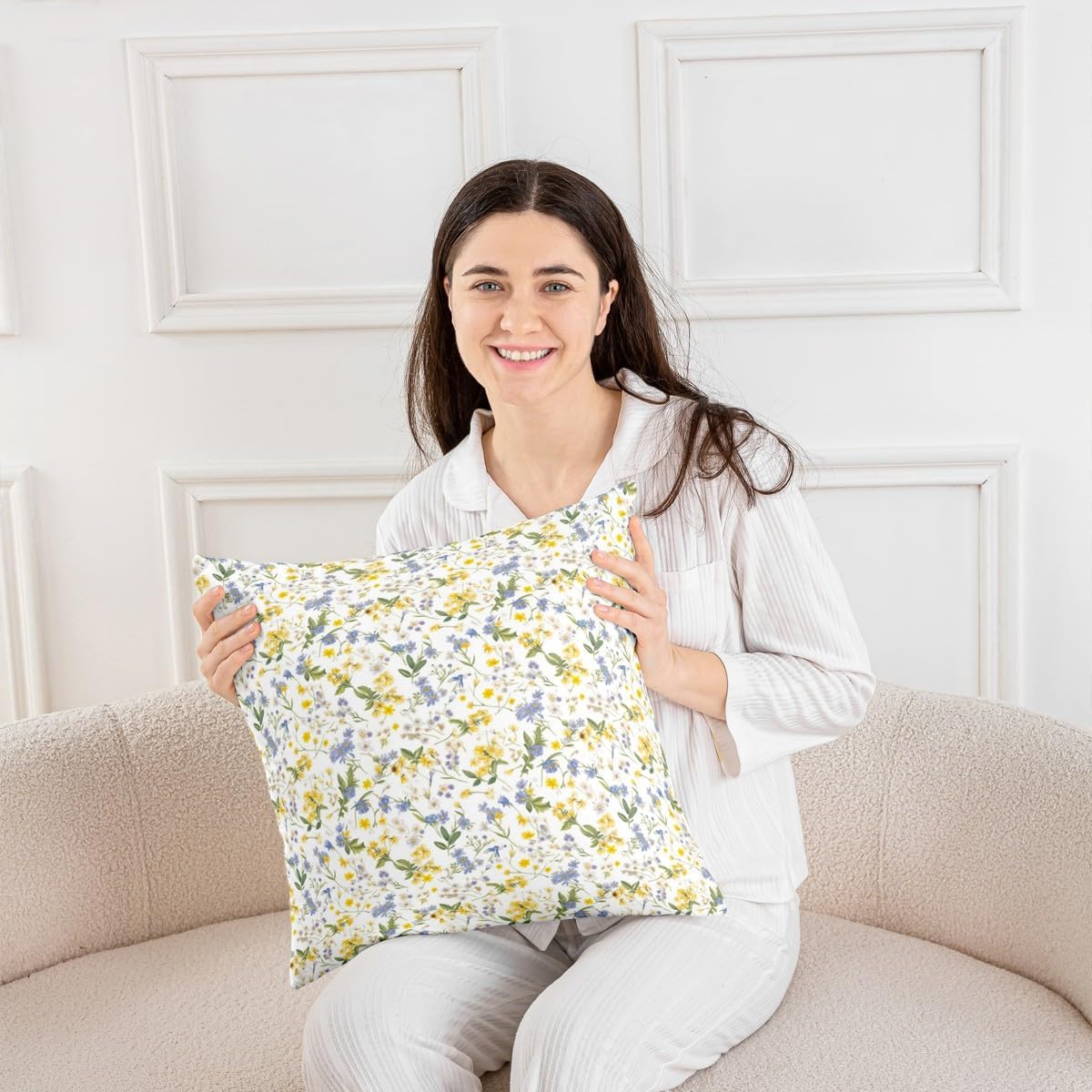 Manfei Rustic Botancil Pillow Cover,Flowers and Leaves Throw Pillow Case Cover for Sofa Bed,Garden Plant Leaf Double Sides Print Cushion Cover Room Decor,2 Pack 22"x 22"